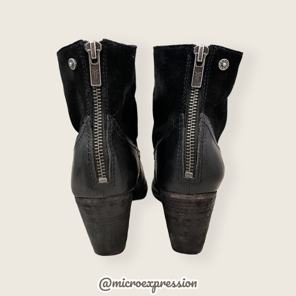 Frye Tessa Zip Short Black Suede Real Leather Zip Up Heeled Round Toe Ankle Boot - Picture 6 of 11